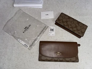 COACH Wallet F57319 Signature Wallet Billfold w/ Checkbook NEW Brown - Picture 1 of 7