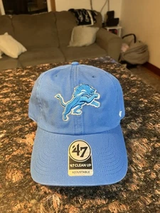 '47 Brand Men's Detroit Lions Blue Logo Clean Up Adjustable Hat - Picture 1 of 6