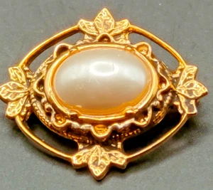 Vintage Brosche 4x3 cm Blatt & Kunstperlen - eleganter Klassiker 🌿 - Bild 1 von 9