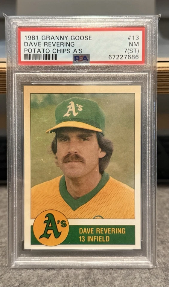 1981 Granny Goose Potato Chip A’s #13 Dave Revering PSA 7(ST) Rare Regional Card - Image 1 of 2
