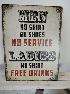 Herren No Service Damen No Shirt Free Drinks Blechschild Garage Art She Shed - Bild 1 von 1