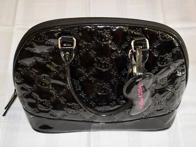 Loungefly Hello Kitty Black Patent Leather Large Domed Weekend Bag Purse ~ US13 - Image 1 of 4