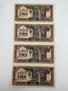 1942 Netherlands Indies 10 GULDEN Japanese Occupation P-125c UNC Banknote SPC128 - Picture 1 of 2