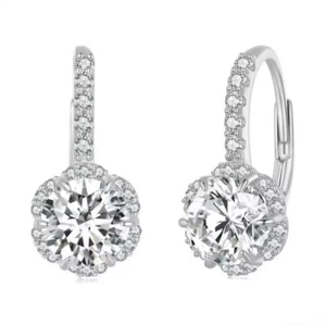 Pendientes de aro de oro blanco de 1 quilate pase de prueba de diamantes creados en laboratorio VVS1/D/Excelente - Imagen 1 de 3