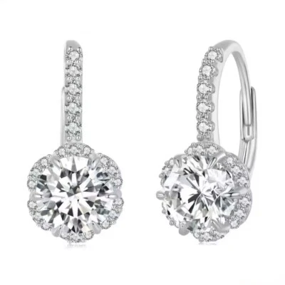 1ct Hoop Earrings White Gold Diamond Test Pass Lab-Created VVS1/D/Excellent - Image 1 of 3