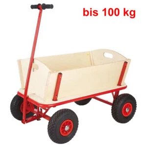Großer klassischer Bollerwagen 95cm robustes Holz mit Metallgestell & Luftreifen - Picture 1 of 1