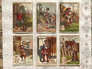 LIEBIG FULL SET 6 Antique TRADE CARDS Soldiers Uniforms Costume History  - Picture 1 of 11