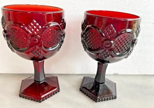 Ruby Red Glass Avon Cape Cod Large Wine Water Goblets 6” tall Set of 2 - Picture 1 of 5
