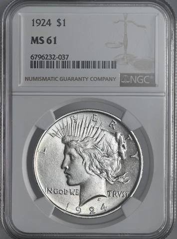 1924-P $1 PEACE SILVER DOLLAR  NGC MS61  #6796232-037 MINT STATE FRESHLY GRADED! Cover