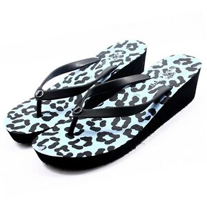 Coach New York Sandals Womens Shoes Size 9B Blue Leopard Print Thongs Flip Flops