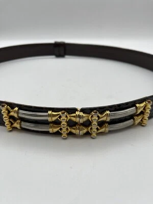 "Cinturón vintage Judith Leiber marrón cocodrilo hebilla de dos tonos 36""" Foto 1 de 4