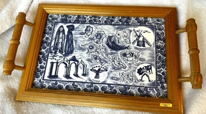 Traditional Portuguese Blue & White Tile and Wood Serving Tray  - Picture 1 of 17
