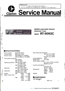 CLARION RT-9093C, MAZDA AUTO GENUINE ELECTRONIC TUNER, ORIGINAL SERVICE MANUAL - Picture 1 of 1