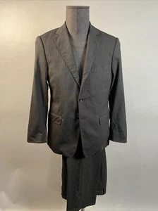 VERSACE COLLECTION Sz 40R 33 x 29 BLACK STRIPED WOOL BLEND 2 PC SUIT - Picture 1 of 16