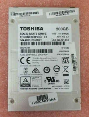 Toshiba 200GB 2.5" SATA 6Gb/s Enterprise RI Solid State Drive SSD THNSN8200PCSE - Image 1 of 3