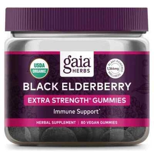 Gaia Herbs Black Elderberry Extra Strength 80 Vegan Gummies - Picture 1 of 2