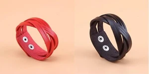 Womens Girls Black Red Simple Twisted PU Leather Layered Bracelet Bangle Wrap - Picture 1 of 7
