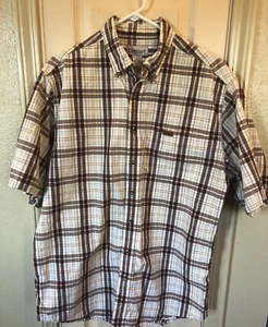 Carhartt Mens LG Tall Red Plaid Short Sleeve Full Button Up Shirt With Pocket - Picture 1 of 5
