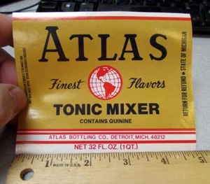 Vintage Original UNBENUTZT Etikett Atlas Tonic Mixer mit Chinin, Detroit Michigan - Bild 1 von 1