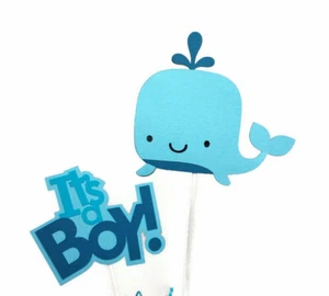 Baby Boy Whale Centerpiece Sticks Boy Nautical Baby Shower Cake Toppers Blue - Picture 1 of 3