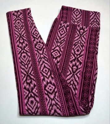NEW LuLaRoe OS Leggings PINK BURGUNDY AZTEC Southwest Western SW Line STRIPE Art - Image 1 of 4