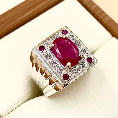 Natural Ruby Ring, 4+ Carat Ruby 925 Sterling Silver Yaqoot Ring, Ruby Stone - Image 1 of 4