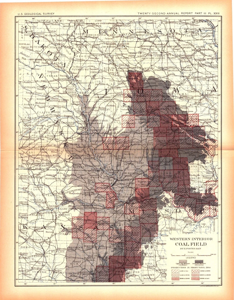 Western Interior Coal Field-USGS Lithograph Map-Production Zones & Railroad 1902 - Image 1 of 1