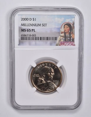 2000-D MS65 PL Millennium Set Sacagawea $1 NGC Special Lbl *3996 - Image 1 of 4