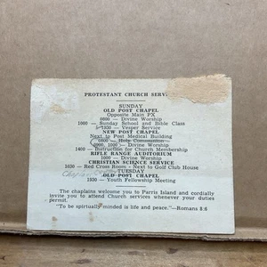 1940s USMC Parris Island Protestant Church Service Card & Marines Prayer B19 - Picture 1 of 3