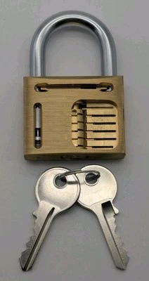 Cutaway Locksmith Padlock Lock Inside View Hardened Practice BRASS NEW DISPLAY  - Image 1 of 4