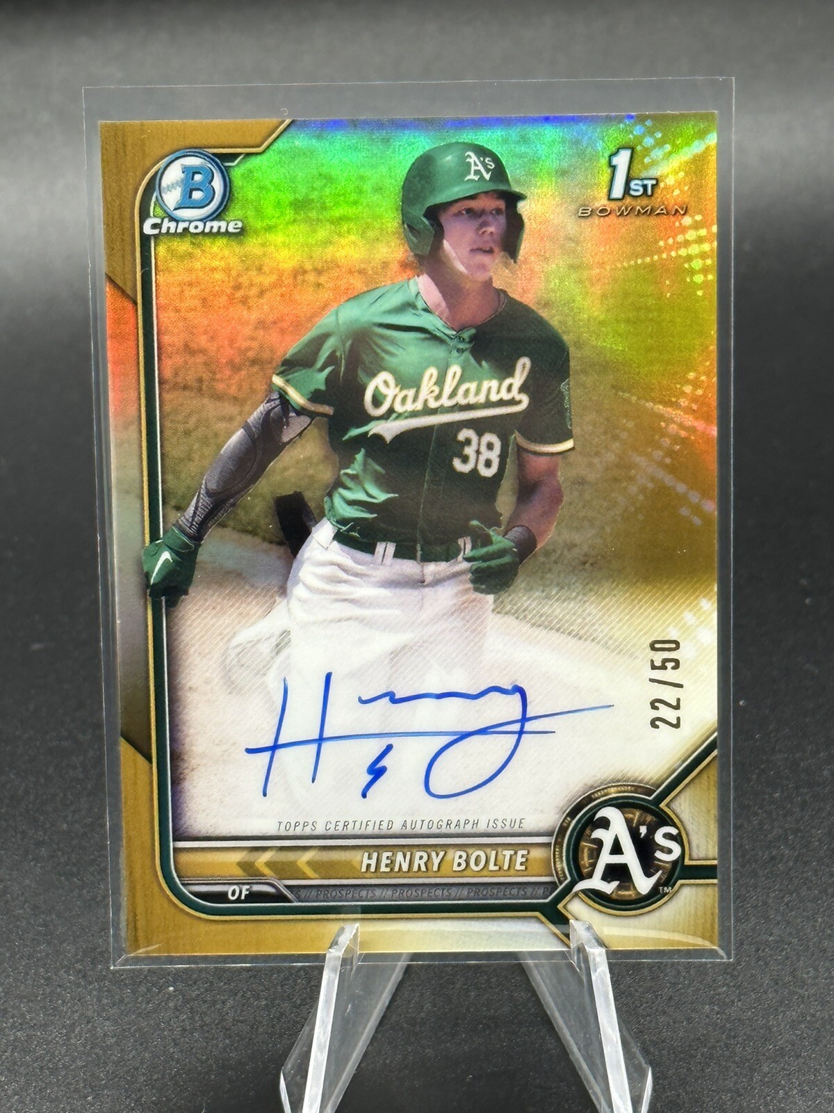 Henry Bolte 2022 Bowman Chrome Draft True Gold Refractor 1st Auto /50 Athletics