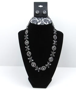 RMN Rhinestone Necklace & Earrings Gunmetal Tone Costume Jewelry Set - Picture 1 of 6