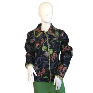 Stunning Floral Painted Design Gold Trim Accents Bling Fring Edging Denim Jacket - Picture 1 of 5