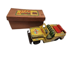 Vintage YOSHIYA Japan Tin Toy Litho Friction Powered RADIO JEEP with BOX - Picture 1 of 8