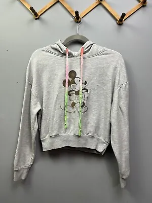 Disney Mickey Mouse Hoodie Women's Small S Grey Crop Pullover Sweater • 14.99€