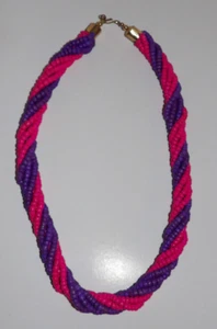 6 Strand Twisted Pink and Purple Bead 24" Necklace - Picture 1 of 2