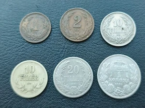 HUNGARY 1-2-10-20 FILLER & 1 KORONA 1894-1915 FRANCIS JOSEPH I LOT OF 6 COINS - Picture 1 of 2