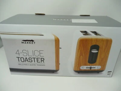 West Elm 4 Slice Market Toaster Stainless Steel Wood Toaster  wide Retail $250 - Image 1 of 4