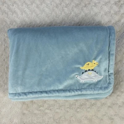 Manta de bebé Carter's azul amarillo gris dos dinosaurios Dino seguridad Lovey Foto 1 de 4