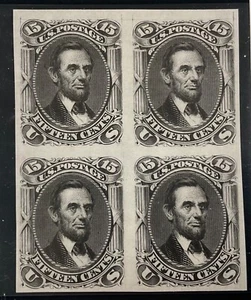 UNITED STATES #77P3, 1866 15 cent Lincoln Plate Proof on India Block of 4. - Picture 1 of 4