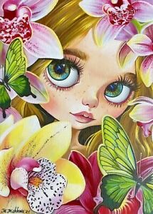 Limited Edition ACEO PRINT Cute Fairy Orchid Butterfly Fantasy Flower M Mishkova