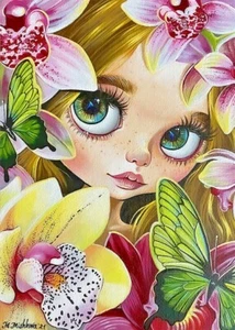 Limited Edition ACEO PRINT Cute Fairy Orchid Butterfly Fantasy Flower M Mishkova - Picture 1 of 1