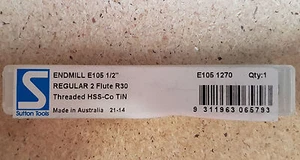 Sutton Tools Endmill E105 1270 1/2" Regular 2 Flute R30 Threaded HSS-Co TiN New - Picture 1 of 2