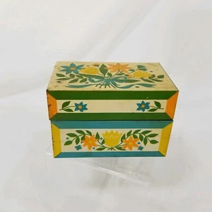 Vintage Syndicate Mfg Metal Recipe Box Pennsylvania Dutch Floral Blue Yellow - Picture 1 of 12