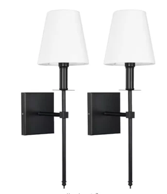 Aplique de pared con pantalla de tela blanca lámpara de pared para dormitorio baño tocador luz paquete de 2 Foto 1 de 4