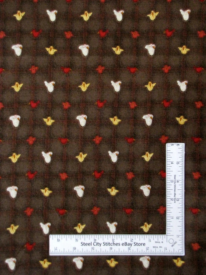Tela Animal Pollo Pollo Lanzamiento Marrón Cuadros Abejas Ocupadas Algodón por SSI Por Yarda Foto 1 de 1