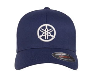 Yamaha Circle Logo Embroidered Flexfit Hat Flat or Curved - Picture 1 of 23