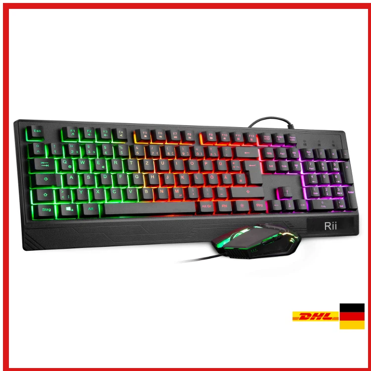 RGB Regenbogen-Beleuchtung | Wasserdichtes Gaming-Set | QWERTZ-Layout - Bild 1 von 4