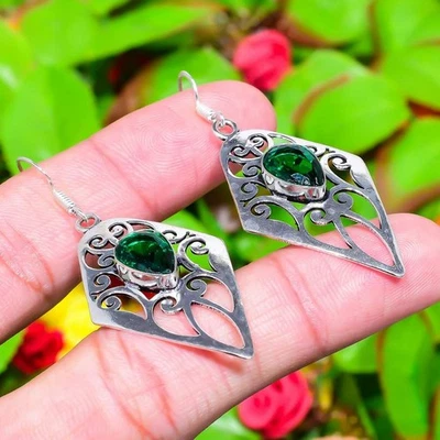 Chrome Diopside Gemstone Handmade 925 Sterling Silver Jewelry Earring 2.32" U366 - Image 1 of 4