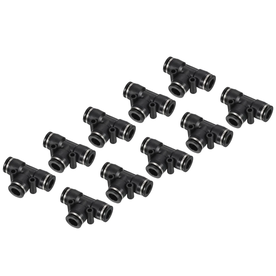 10Pcs Tee 3/8" Push to Connect Pneumatic Air Line Fitting Black - Imagem 1 de 4